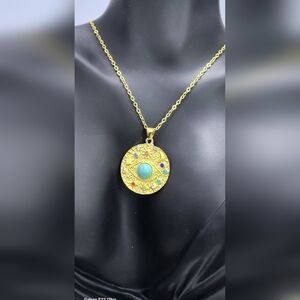 Gold Pendant Necklace with Turquoise Detail